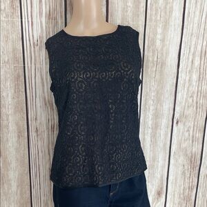 mac & jac Midnight Blue/black Lace Sleeveless Top w/Bronze Underlayer Size 10